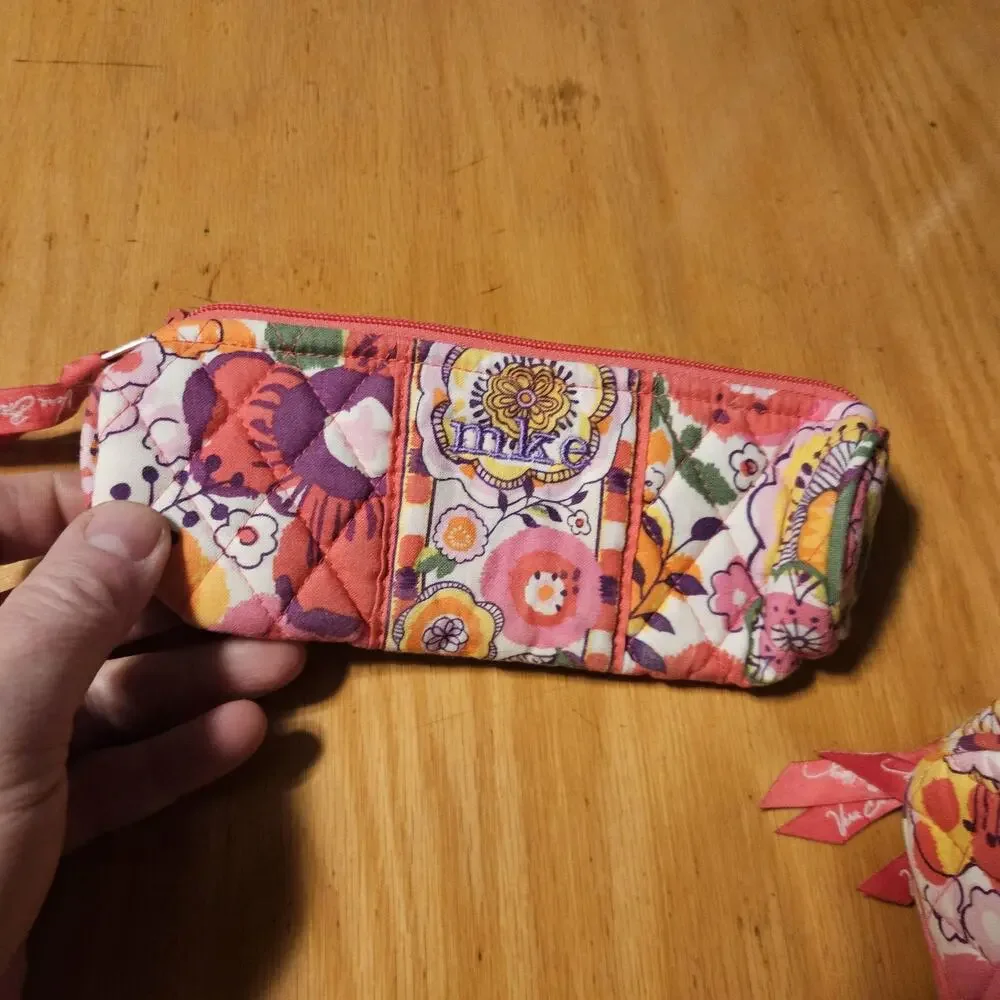 Vera Bradley Floral Quilted‎ Cosmetic Case & Pouch Set Pink Orange Travel